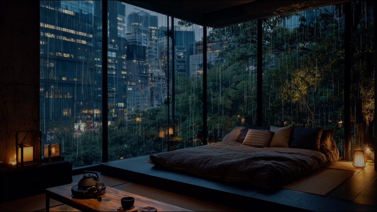 Heavy Rain in Tokyo Penthouse (No Ads) | Luxury Suite for Deep Rest and Relaxation