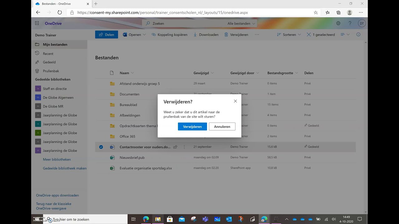 Bestanden verwijderen in OneDrive