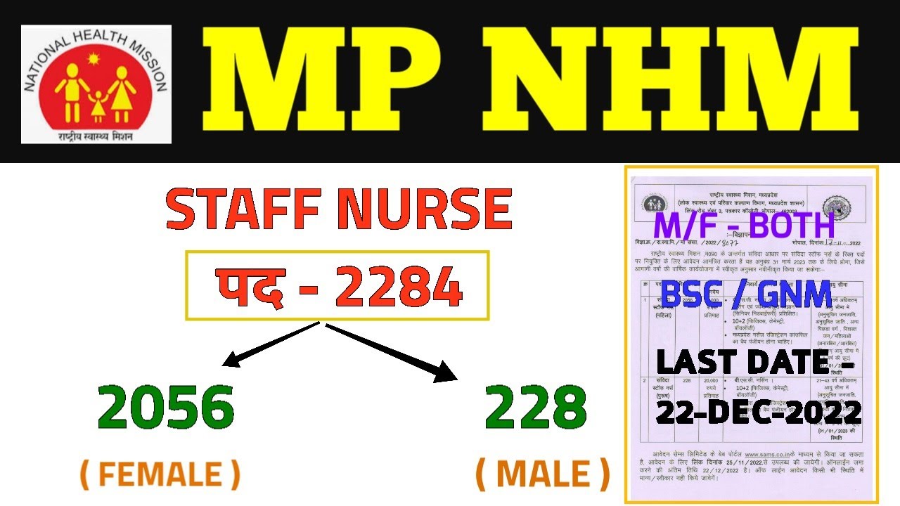 MP NHM STAFF NURSE RECRUITMENT 2022 - POST - 2284 - BSC / GNM - MP STAFF NURSE VACANCY 2022 - MP JOB