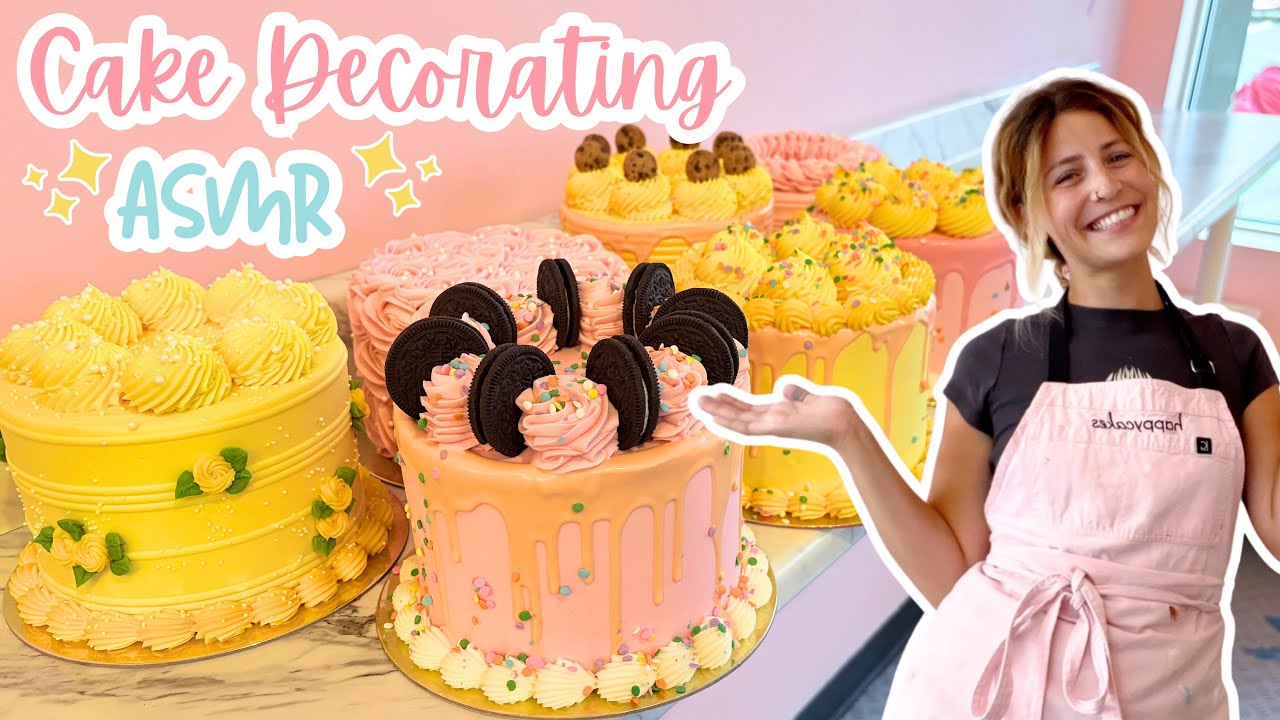 Satisfying Cake Decorating ASMR | Decorate Buttercream Drip Cakes With Me! | [No Talking] [No Music]