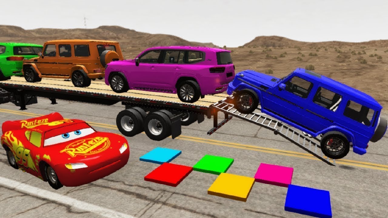 Flatbed Truck McQueen | Transportation with Truck - Pothole vs Car #12 | BeamNG.Drive