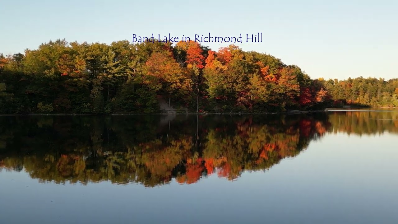 Bond Lake in Richmond Hill, Ontario, Canada, Fall Colour, 4K Aerial Videography