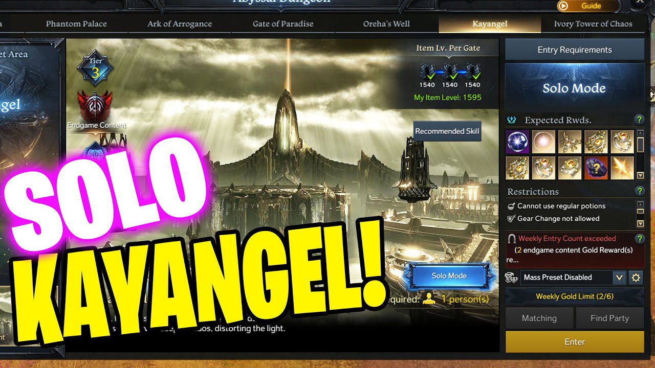 Solo Kayangel Raid Full RUN G1-G3 - [Solo Mode Lost Ark] - Slayer 1595