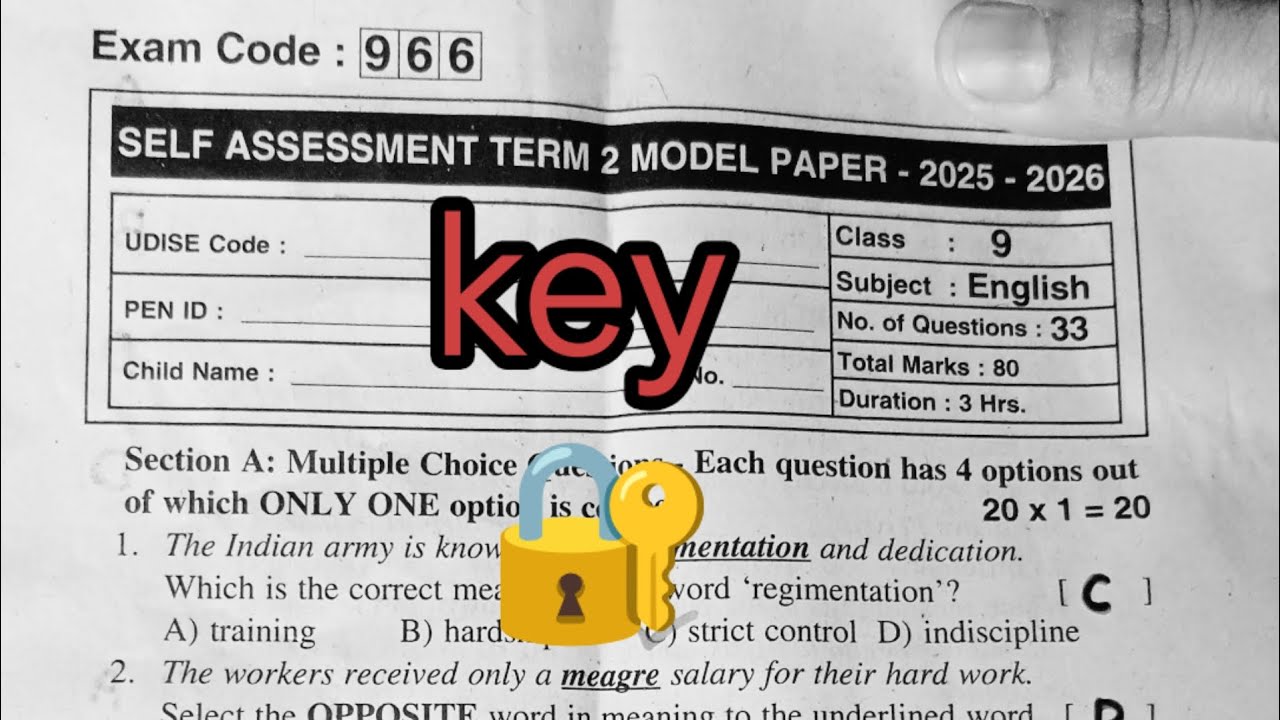 💯9th class sa2 English real question paper answers key sheet 💯 self assessment term 2 English