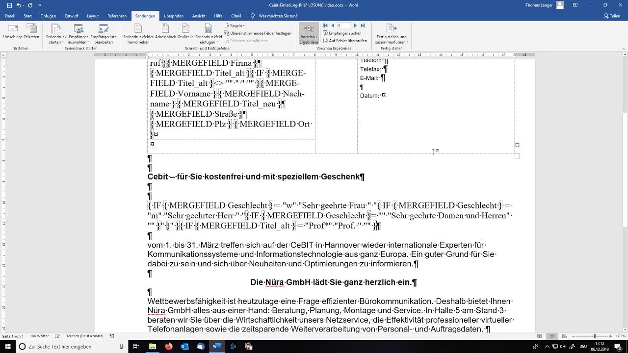 Word 2016 verschachtelte WENN-Funktion Serienbrief