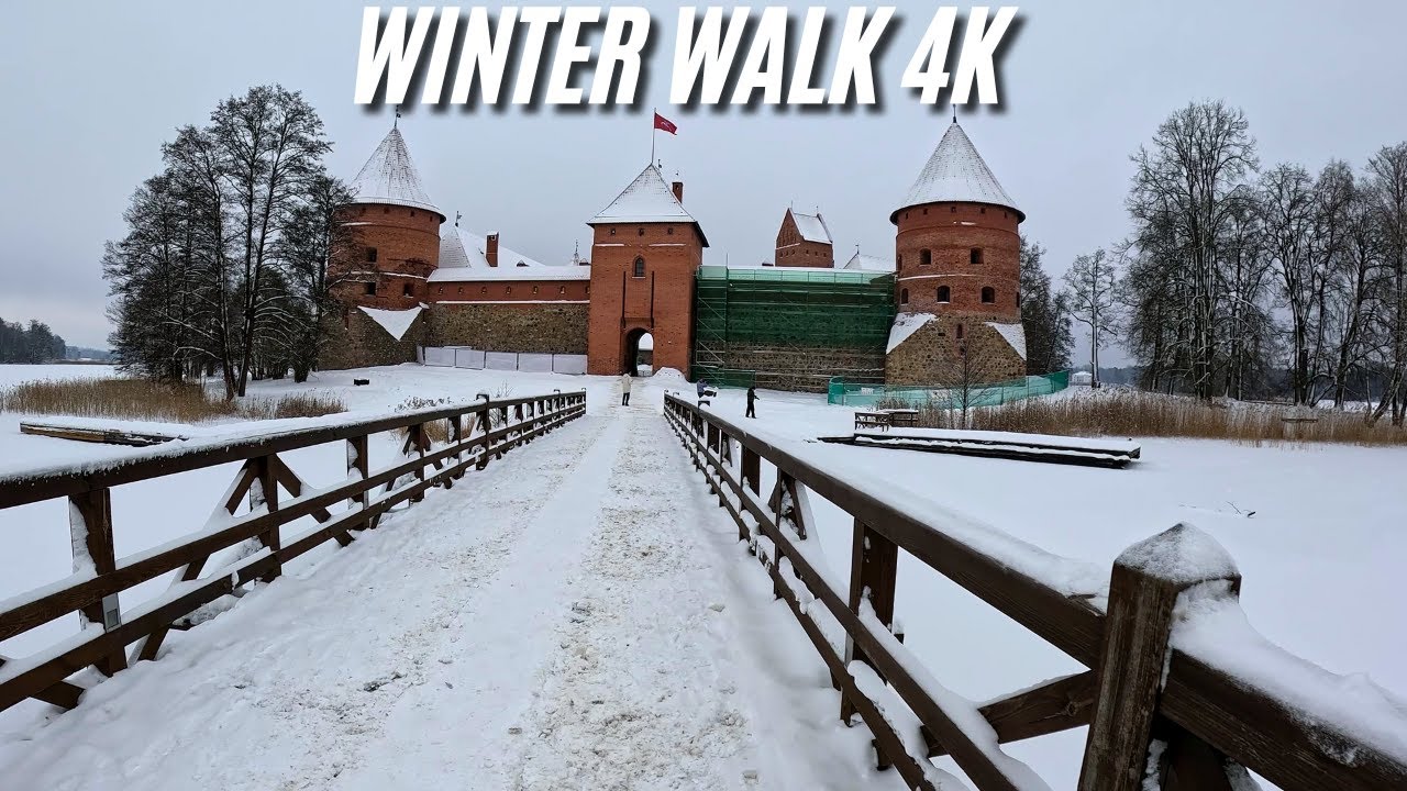 4K Winter Walking Tour: Trakai Island Castle | Relaxing Snow Walk