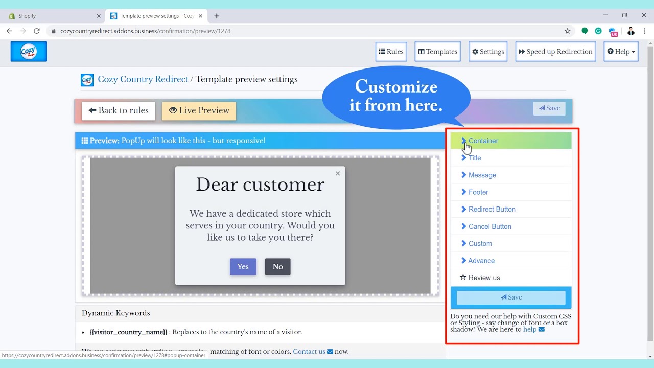 How to use Popup/Bar per rule?