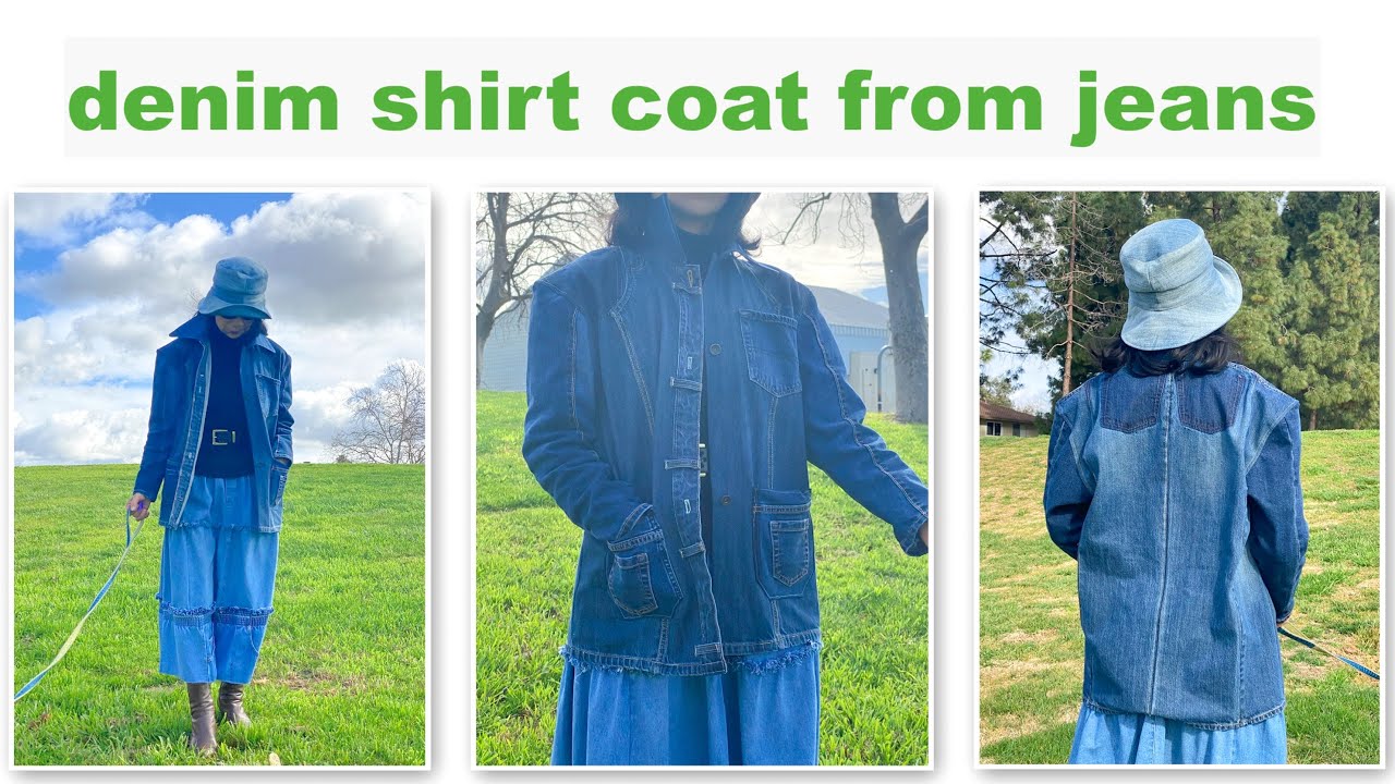 (cc) DIY denim shirt coat｜ how to make a denim shirt coat from kids jeans｜Old jeans reuse ideas
