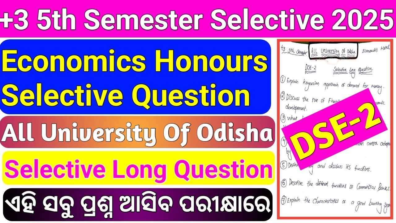 +3 5th Semester Economics Honours DSE 2 Selective Long Question 2025 | UG 5th Semester Eco DSE 2 Pyq