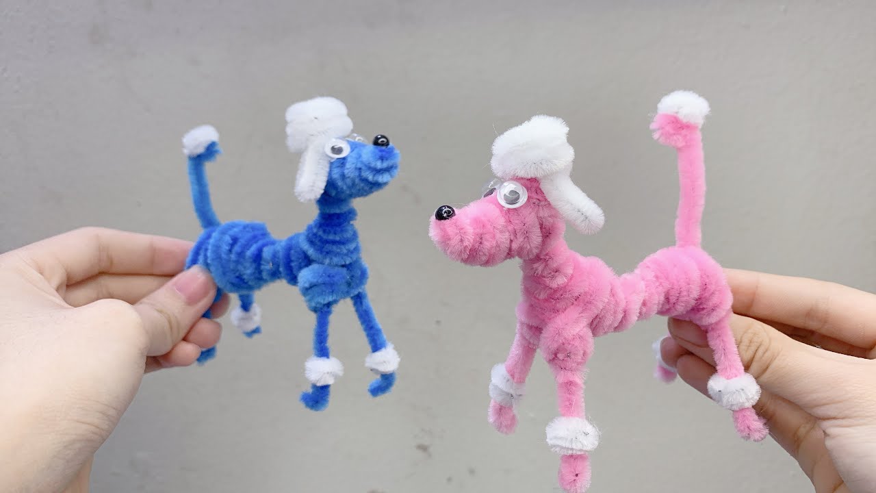 簡単🔰モールクラフト「モールで可愛い犬を作ろう」モールベア、モールアート 、モール工作・プチブライス ・ミニチュアドールハウスに DIY dog with pipecleaners