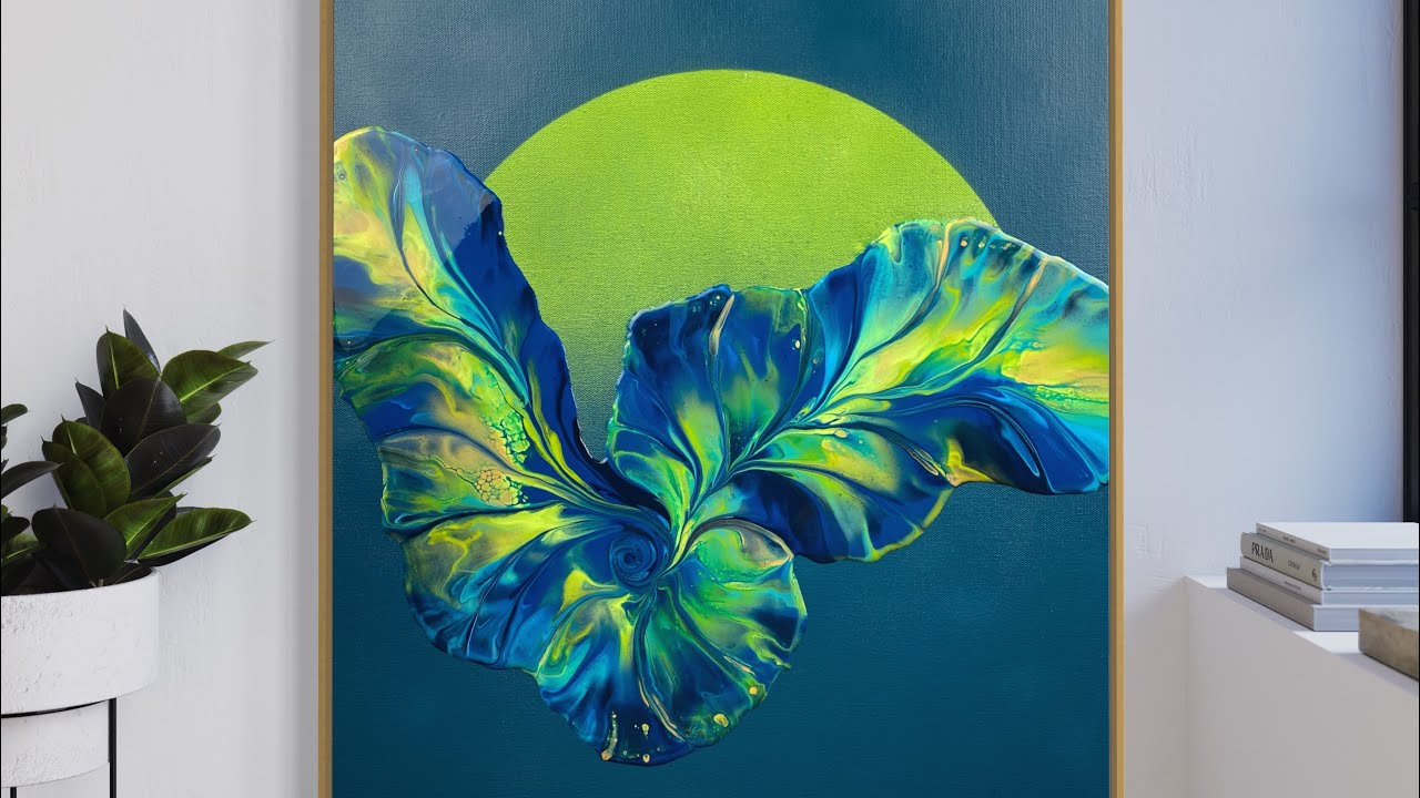 NEW TECHNIQUE! Dry Botanical Dutch Pour On Stunning Ombré Background Fluid Art/Acrylic Pour Painting