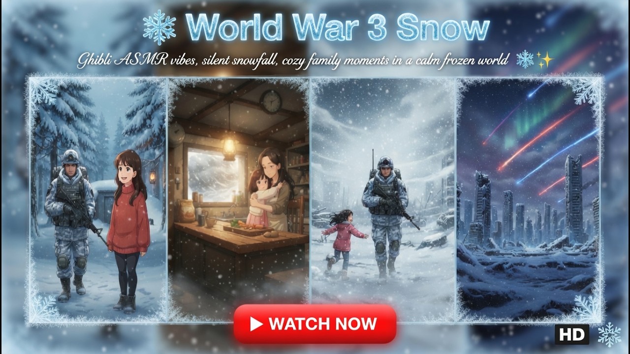 ❄️World War 3 Snow Ghibli ASMR vibes, silent snowfall, cozy family moments in a calm frozen world🌨️✨