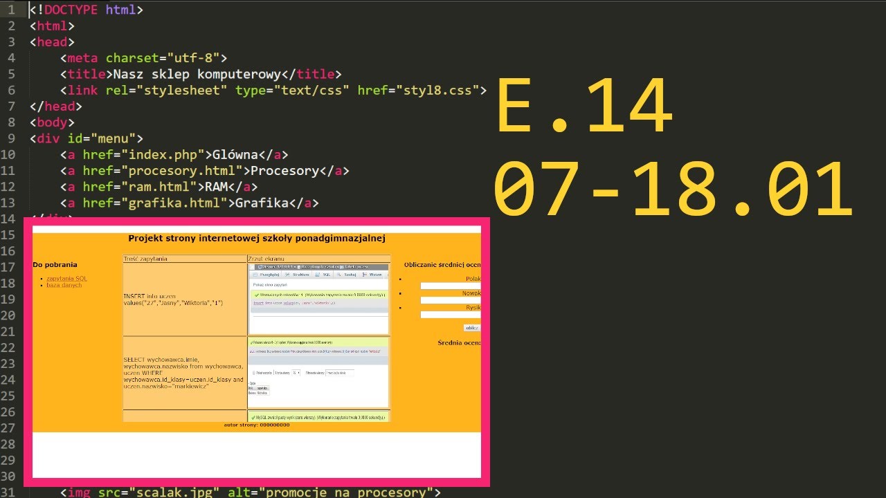 18. Praktyczny egzamin e14 Arkusz - E.14-07-18.01 (JavaScript) 2018 #e14 #ee09
