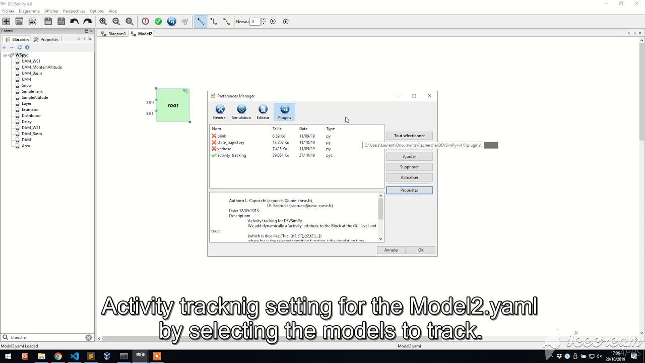 DEVSimPy and SES for the Watershed example and the activity tracking plugin