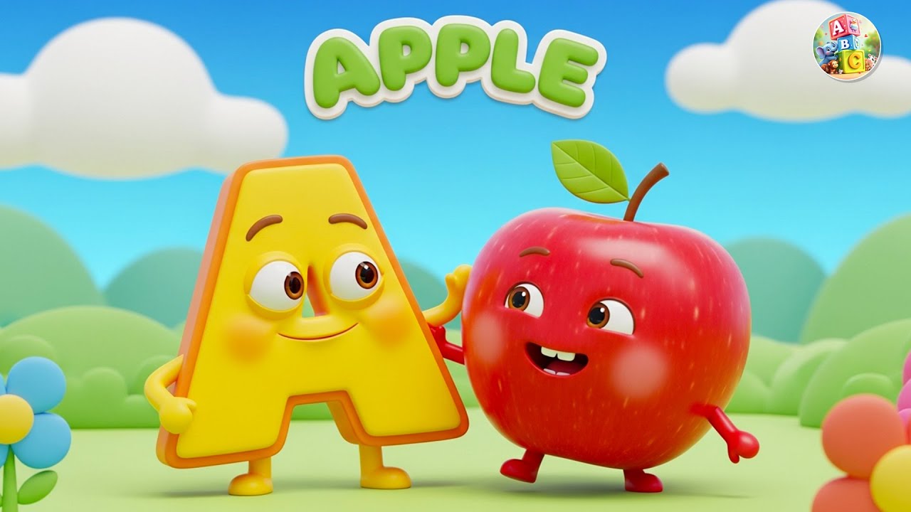 А — это яблоко 🍎 | Песенки про алфавит со звуками для детей | Обучающие видео для детского сада