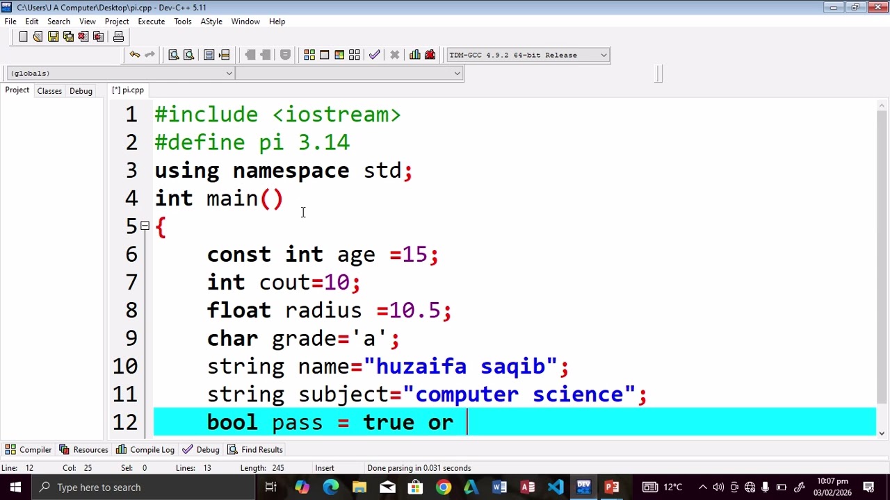 One complete example of All constant value in C++ program