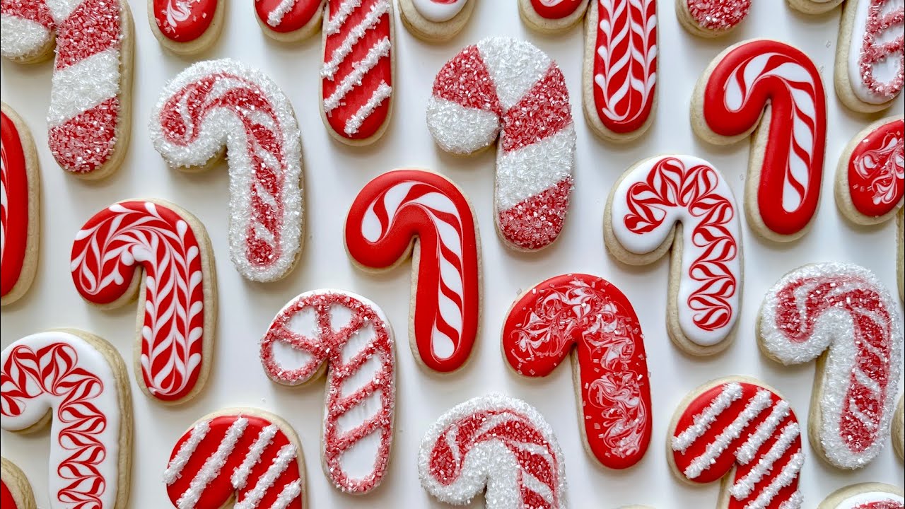 EASY CANDY CANE COOKIES ~ Satisfying Decorating of Candy Cane Cookies with Royal Icing