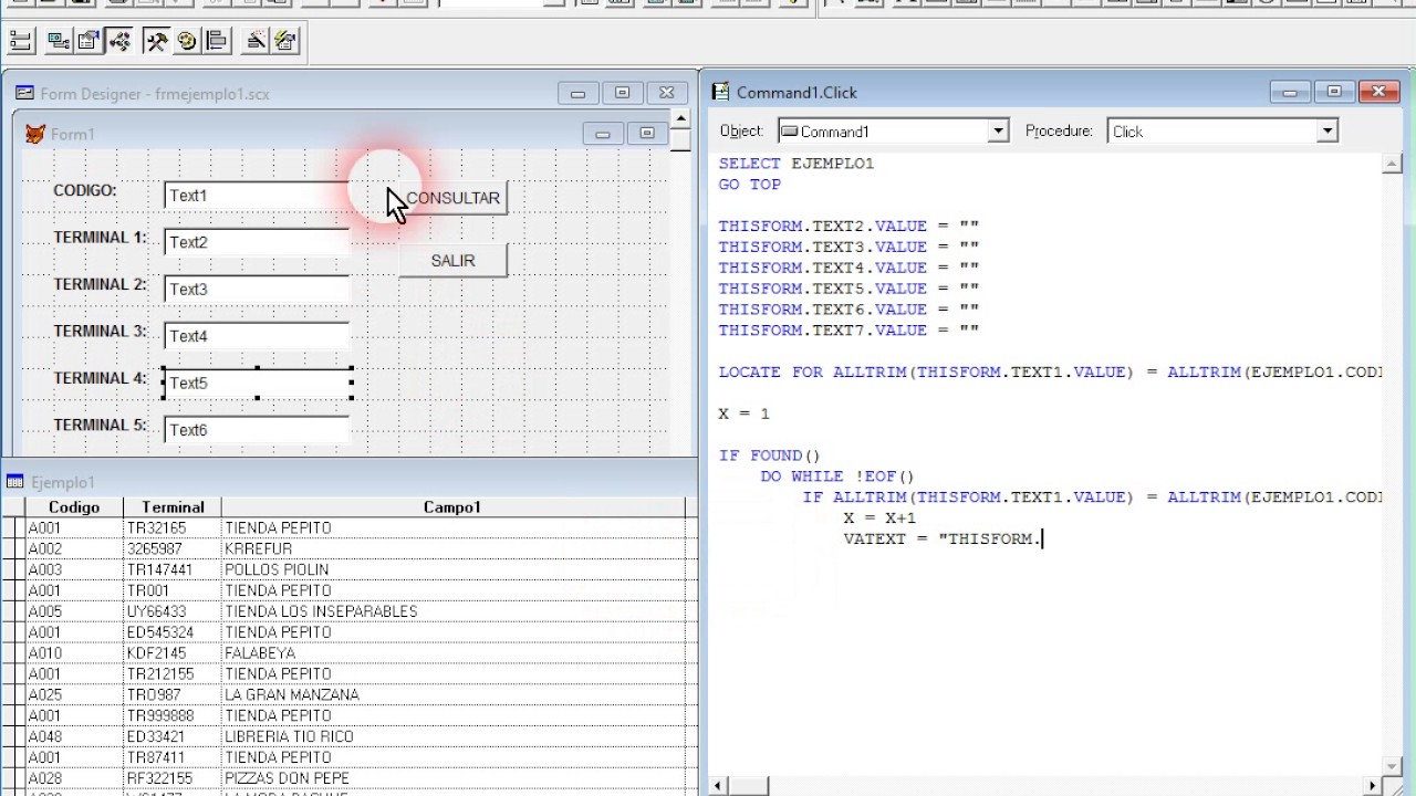 Ejercicio mostrar registros coincidentes de un solo código en varios Textbox VFP