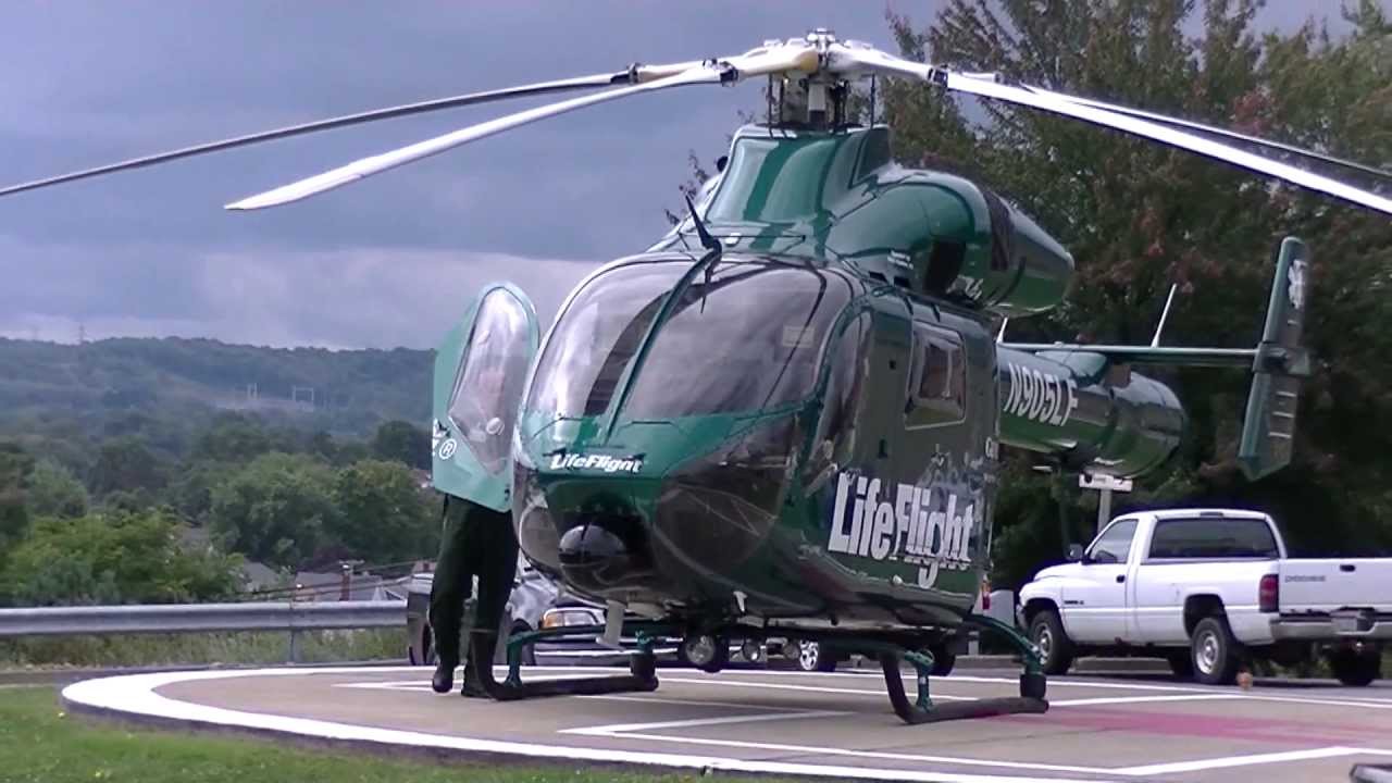 MD900. MD 900 Explorer Helicopter full sound start up and take off.  Allegheny Life Flight N905LF.
