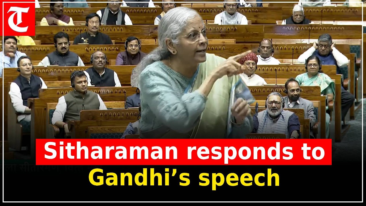 FM Sitharaman counters Rahul Gandhi in Lok Sabha, defends govt on AI, data, and party jabs.