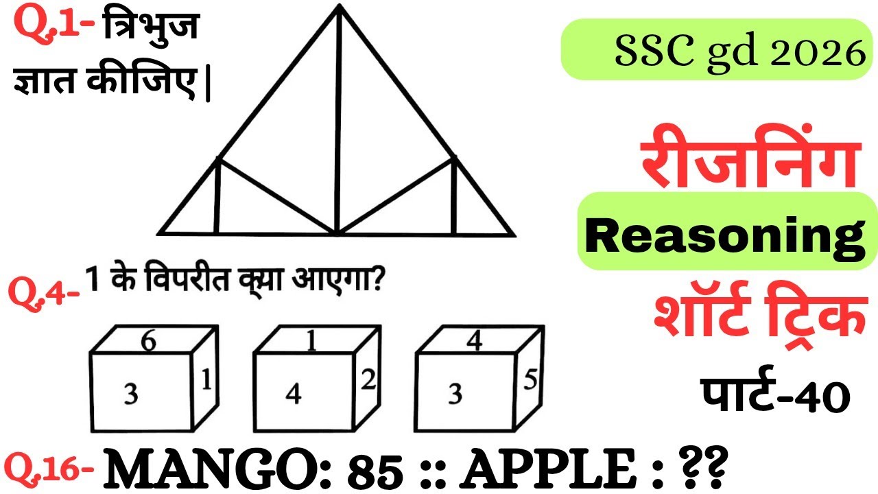 Reasoning प्रैक्टिस Set–40|| SSC gd reasoning|| ntpc reasoning|| reasoning||  reasoning practice set
