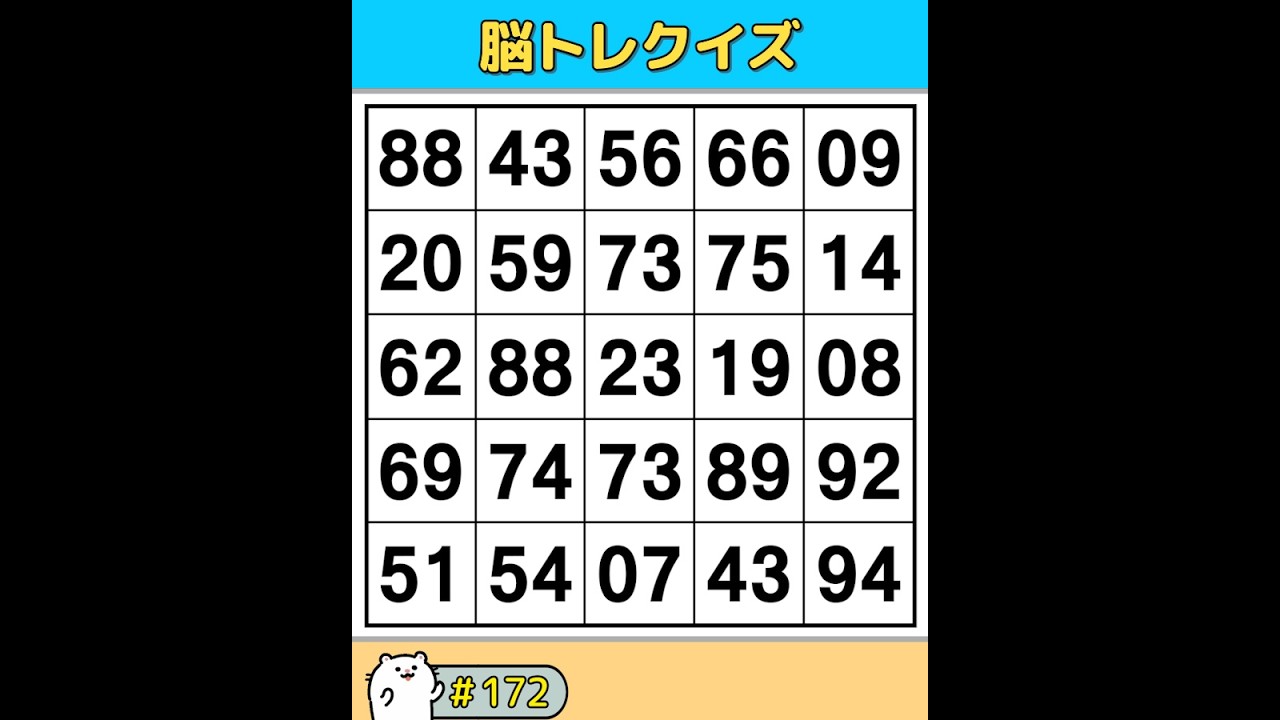 【数字探し】 70代の80％は全問正解できません。同じ数字探し、1つしかない数字探し、脳トレクイズ！【記憶力/認知症予防】 #172