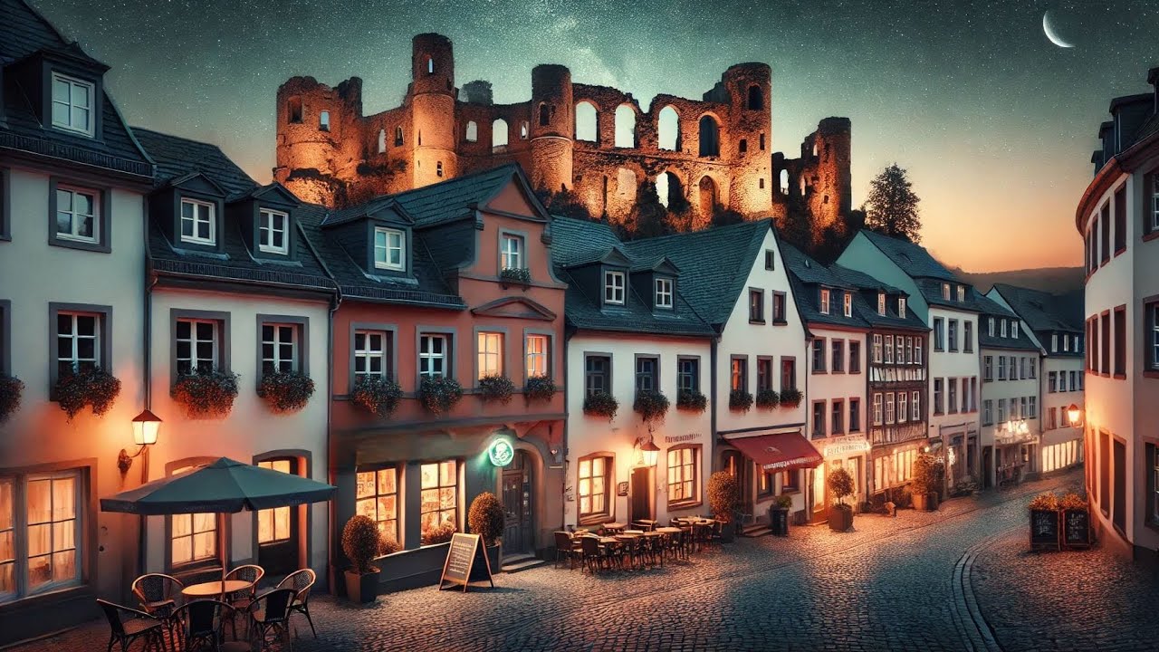 Night Walkthrough Kaiserswerth Düsseldorf | Rhein/ Kaiserpfalz in 4K