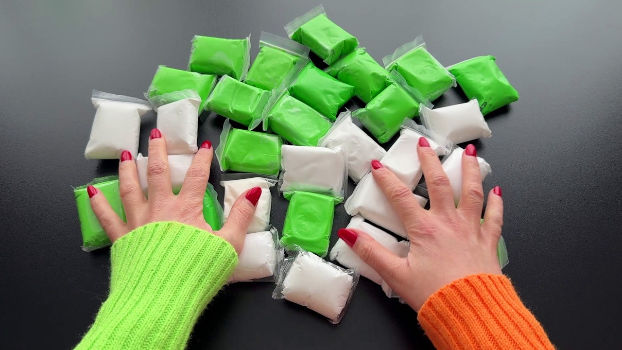 Satisfying Clay ASMR - Green vs White Mixing ⬜🟩