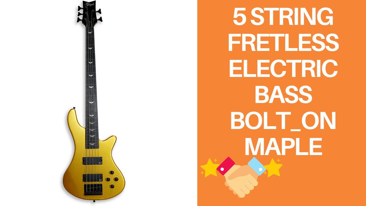 5 String Fretless Electric Bass Bolt_On Maple Neck-Poplar Body gold Overview