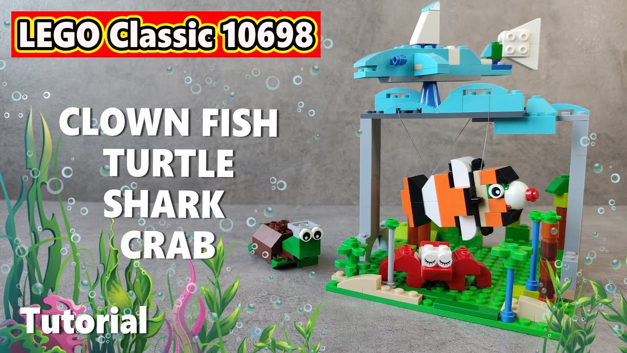 Lego Tutorial UNDERWATER WORLD (clown fish, turtle, shark, crab) MOC | LEGO Classic 10698