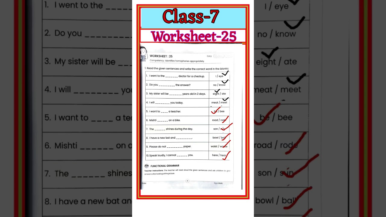 Worksheet-25 Class-7 English 2025-26 complete solution By Ashok sir ll English Sparkle Academy ll