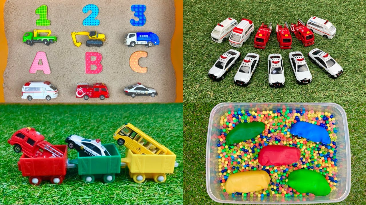 【はたらくくるま 16分🚒🚓】消防車 パトカー 救急車 大集合！Fire trucks, police cars, and ambulances gather together!