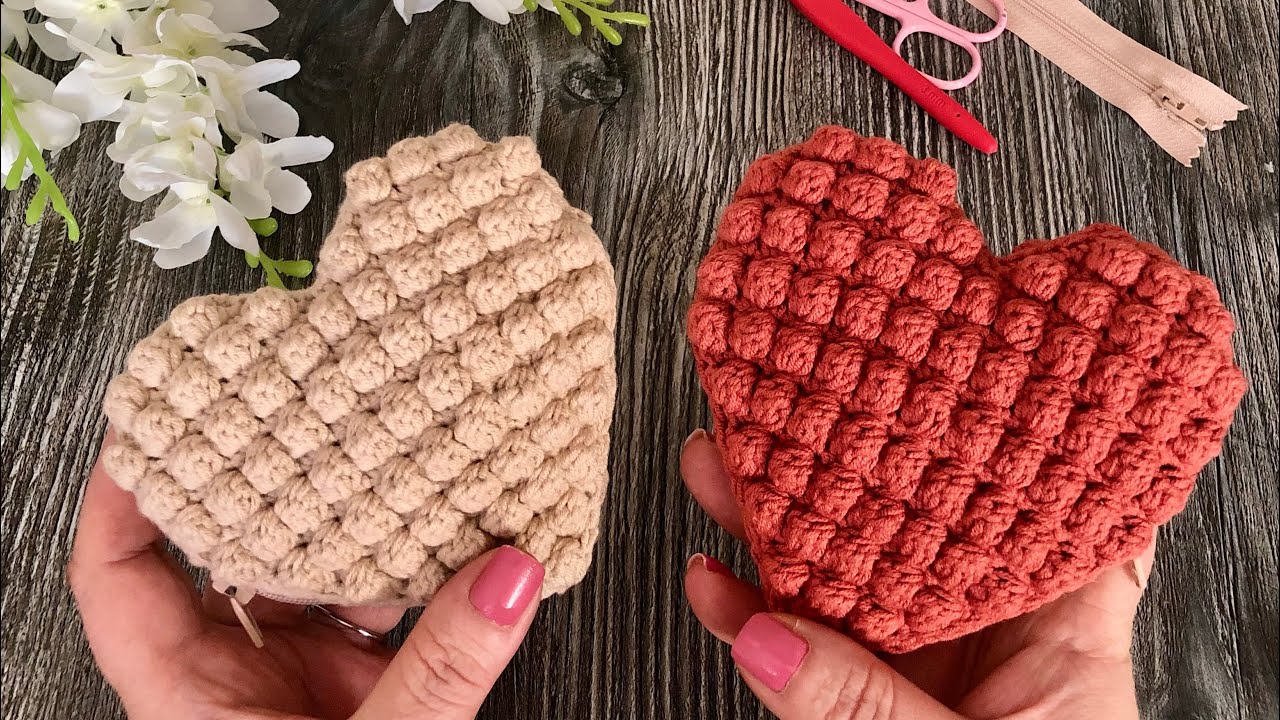 SUBTITLE wallet making/ heart wallet/ heart bag / örgü cüzdan yapımı/ kalpli cüzdan /MİNİ ÇANTA