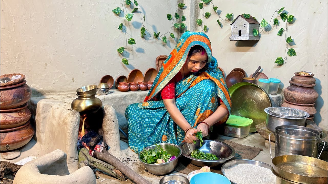 चूल्हे पर खड़े उड़द की दाल रोटी चावल #villagefood #livecooking