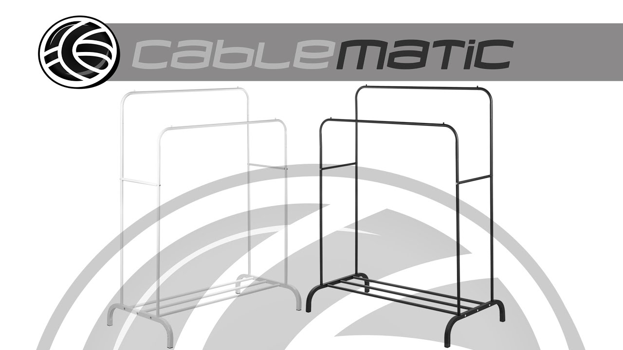 Perchero metálico multifuncional con doble colgador y estante bajo - distribuido por CABLEMATIC ®
