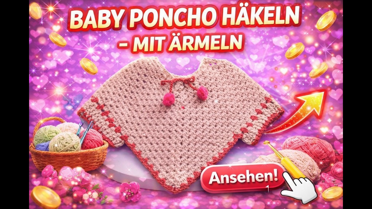 BABY PONCHO HÄKELN - MIT ÄRMELN