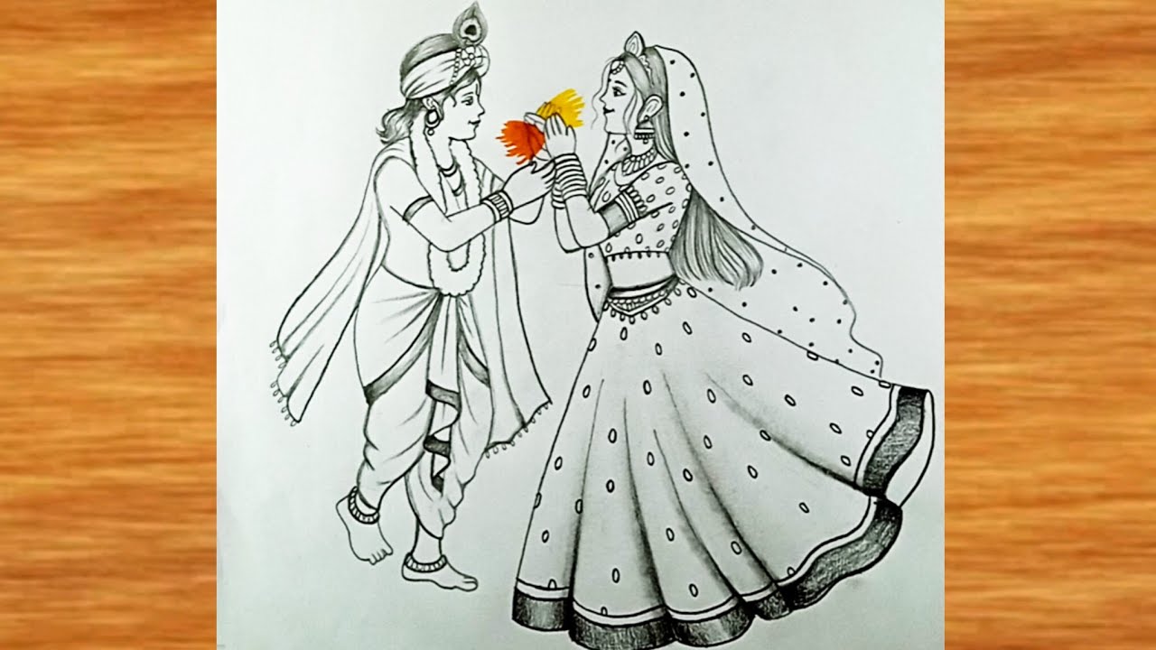 Radha Krishna Drawing for Holi || Radha Krishna playing Holi Drawing || Happy Holi Festival Drawing 
