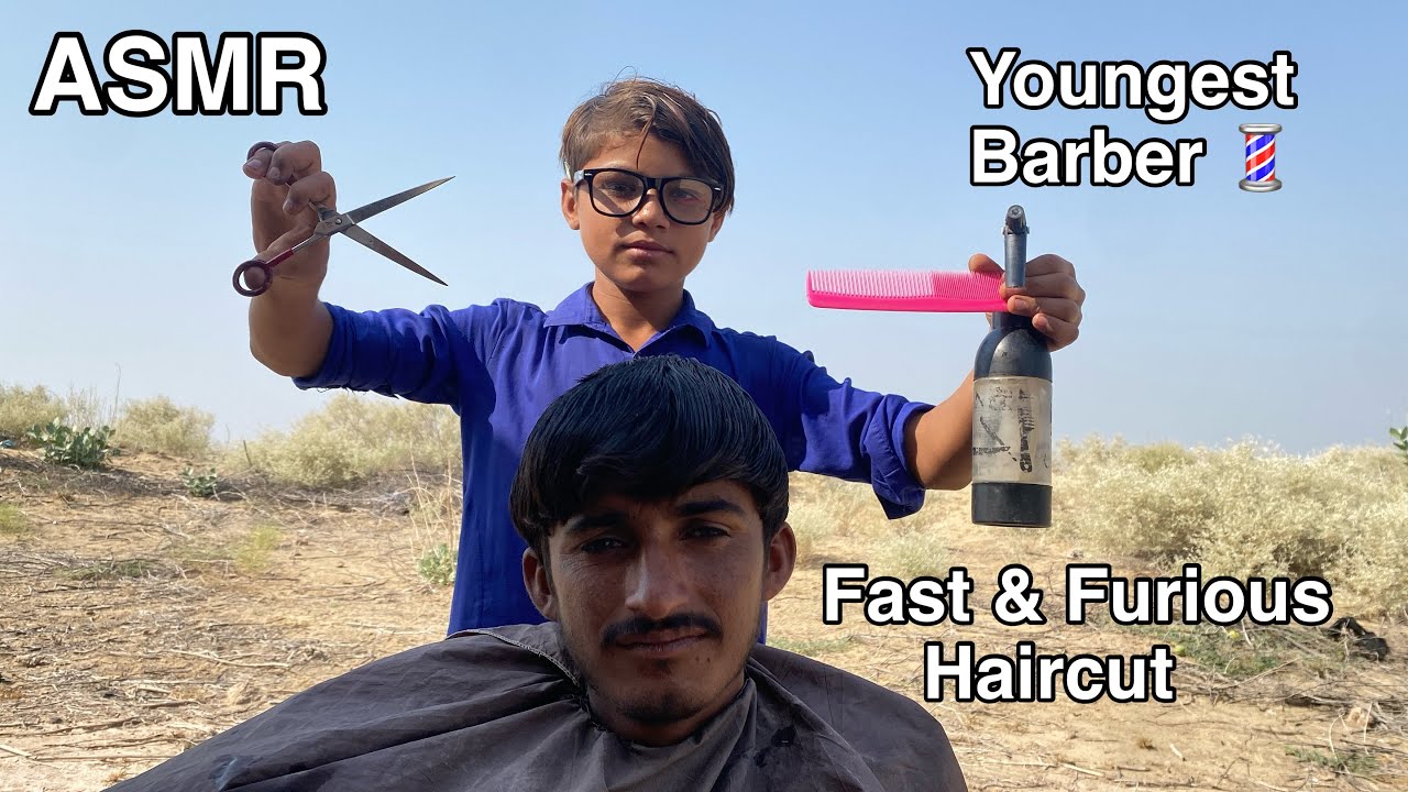 ASMR youngest Barber 💈 In the world  🌍 Fast and Furious 😡 Haircut 💇‍♂️ 