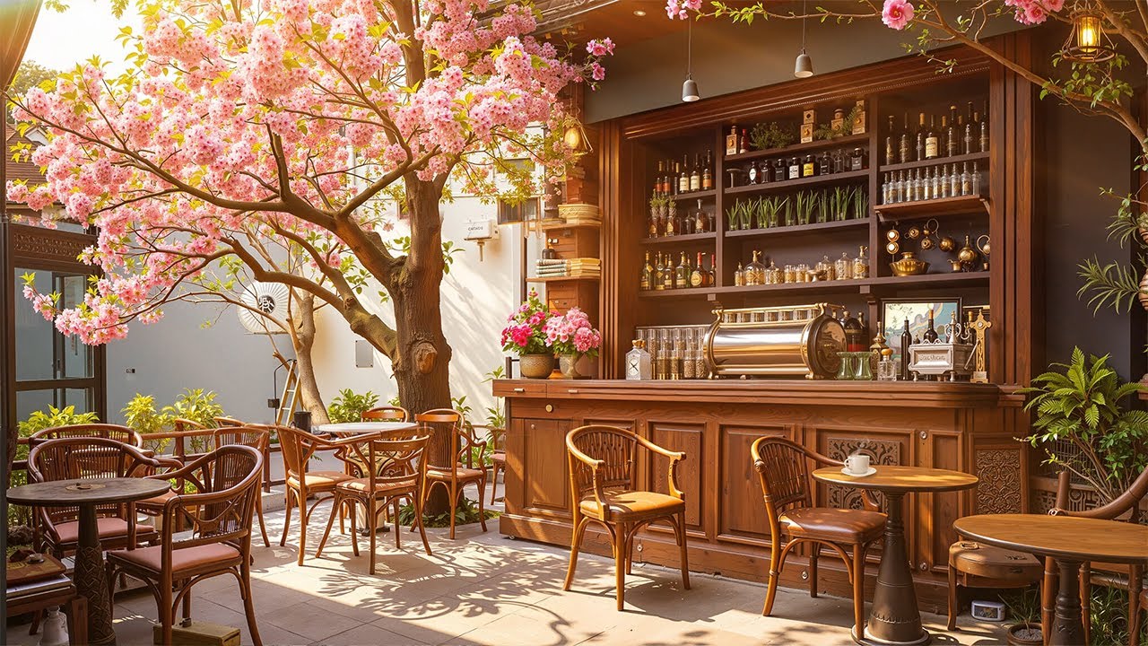 Spring Jazz - Morning Outdoors Cafe Amid Lush Greenery and Peaceful Vibes