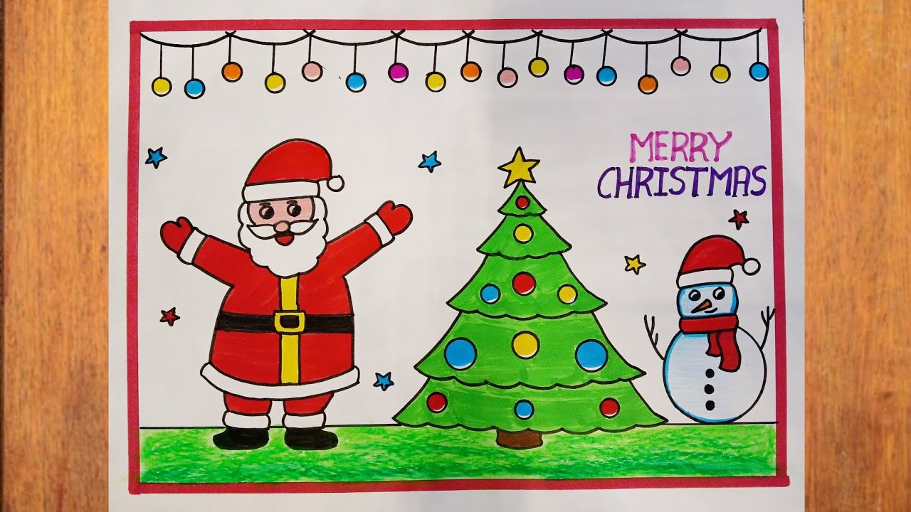 Merry Christmas drawing easy| Santa Claus drawing| Christmas Tree drawing| Merry Christmas poster 