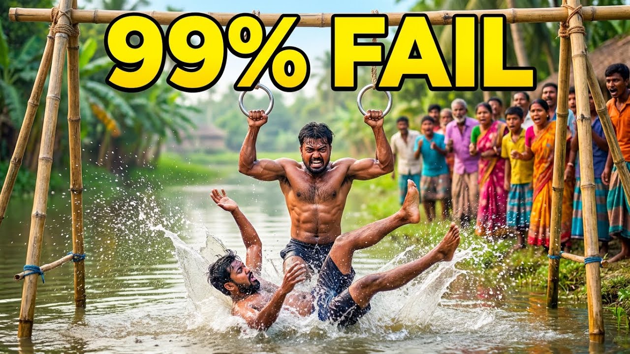 IMPOSSIBLE Ring￼ Hanging Challenge!🦾 (99% FAIL🤣) Ninja Technique! Village Game 2025! 