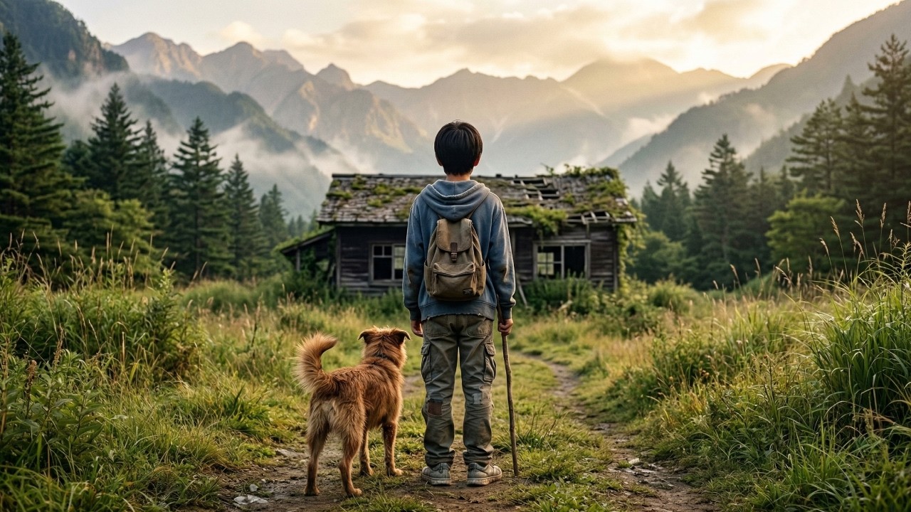 子供として捨てられた — 山の少年と彼の犬が廃墟の山小屋を楽園に変える
