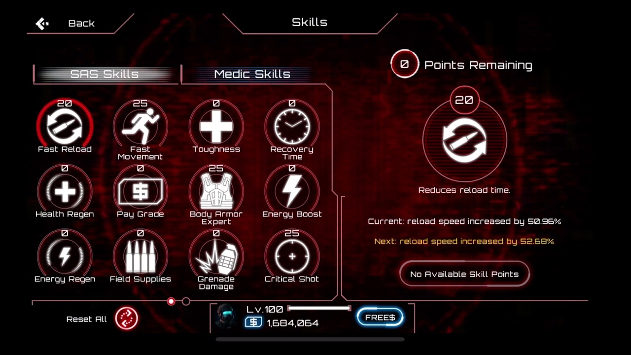 SAS 4 Mobile:Medic skill points ￼
