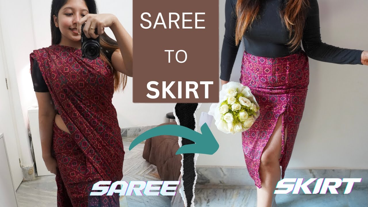 Ruched skirt  DIY || Converting Saree into Skirt || Making Skirt with Saree #skirttutorial