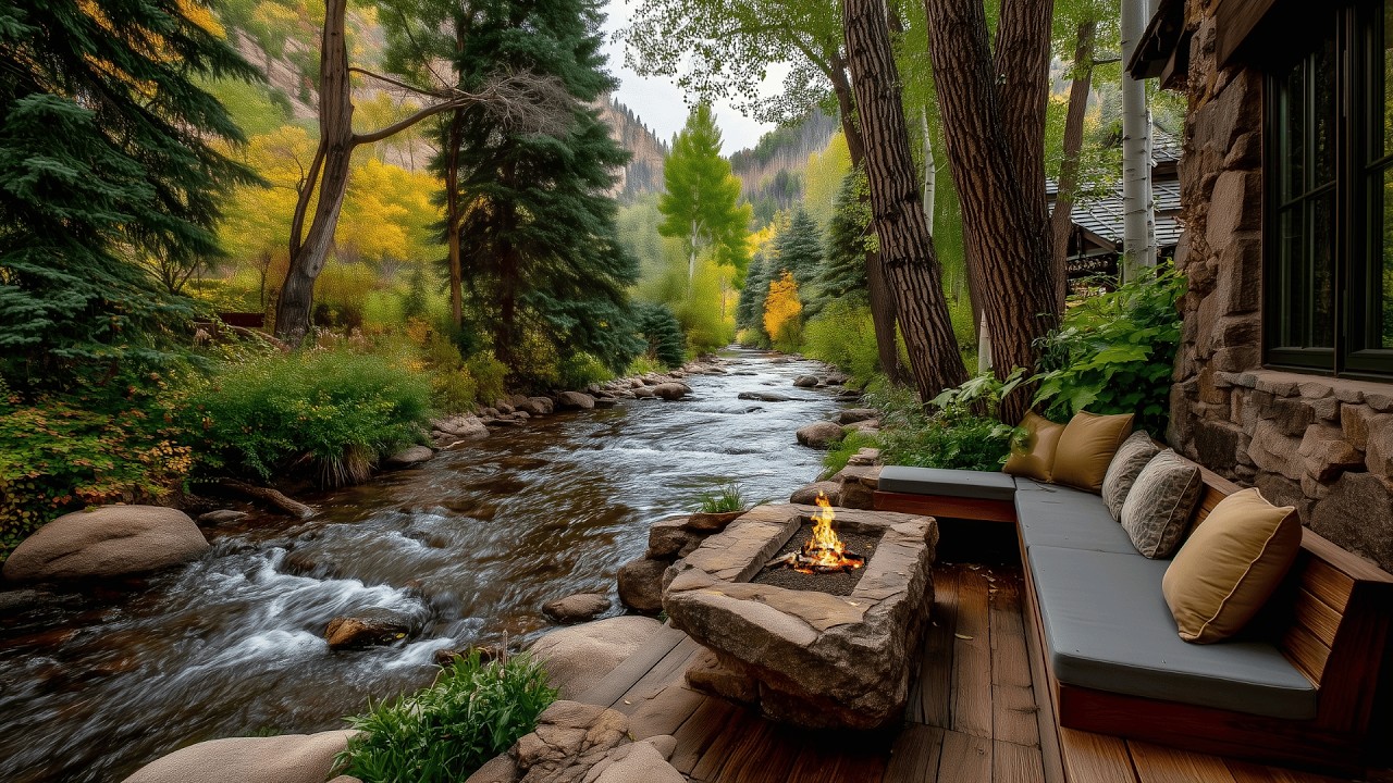 Spring Riverside Porch Campfire & Nature Sounds for Deep Sleep & Relaxation