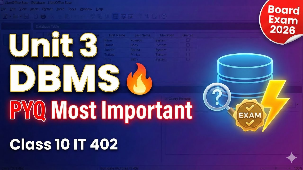 Class 10 IT 402 Unit 3 Revision | DBMS + LibreOffice Base | Most Important PYQs