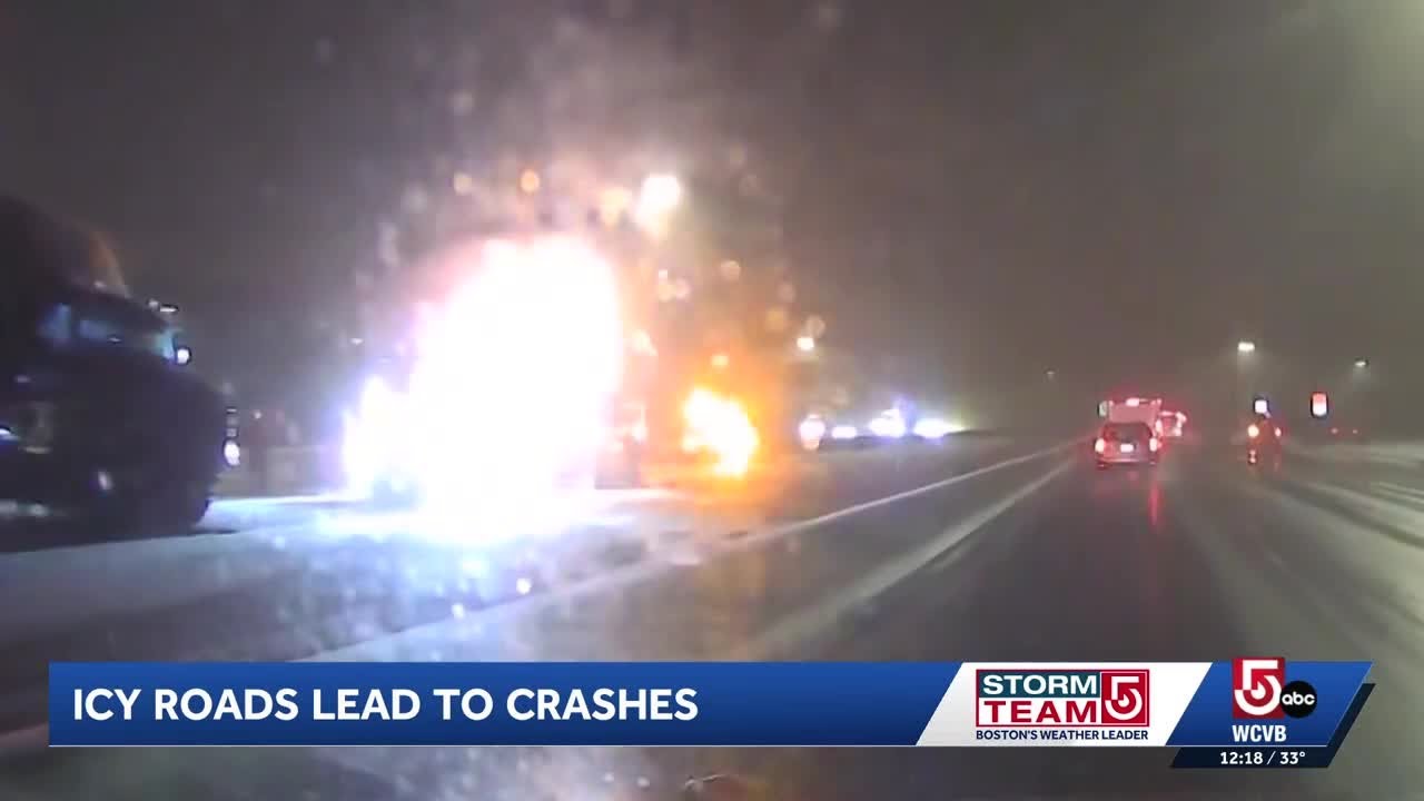 Icy road lad to crashes across Mass.