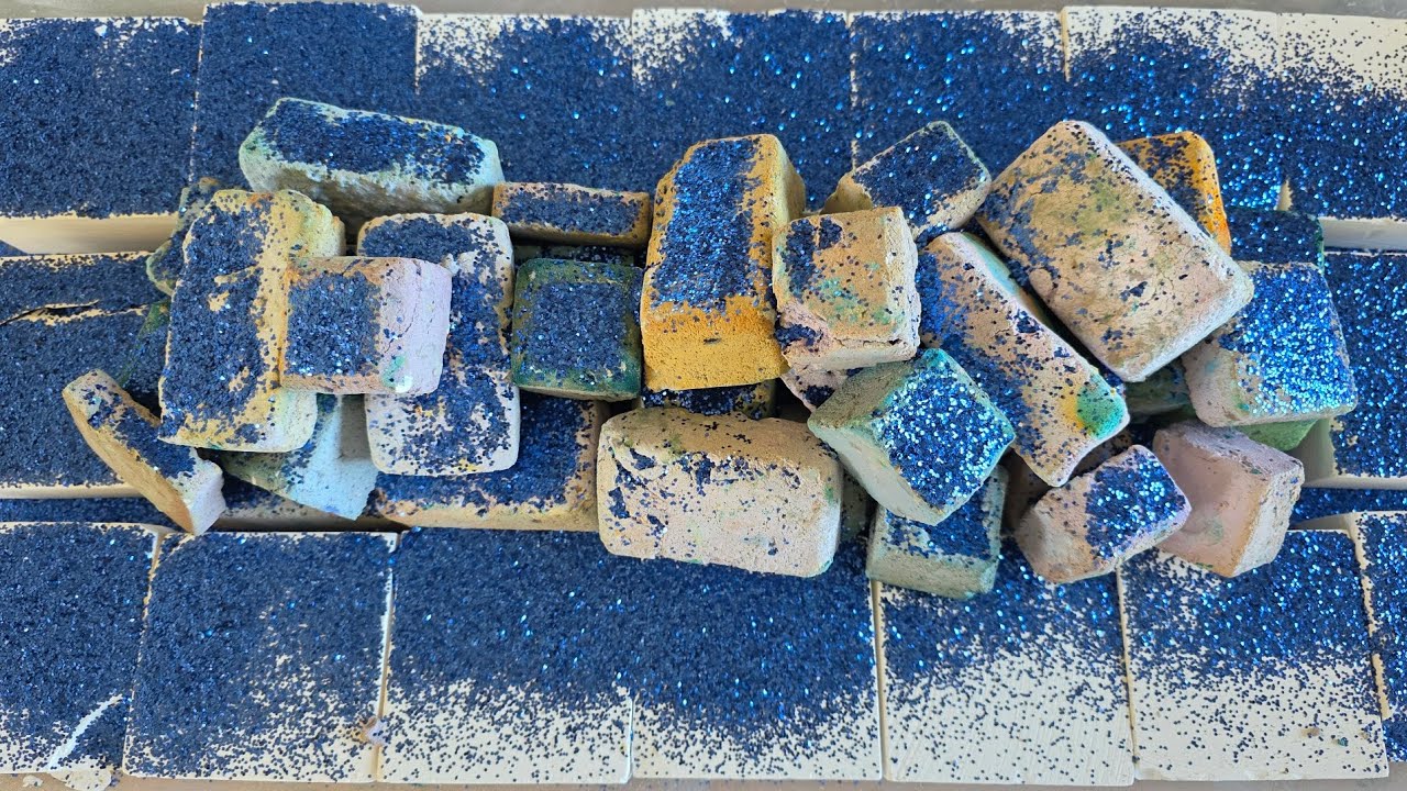 Glitter Topped Gym Chalk Crushed with Glitter Hands | 16 Fresh Blocks | Reforms | ASMR | Satisfying
