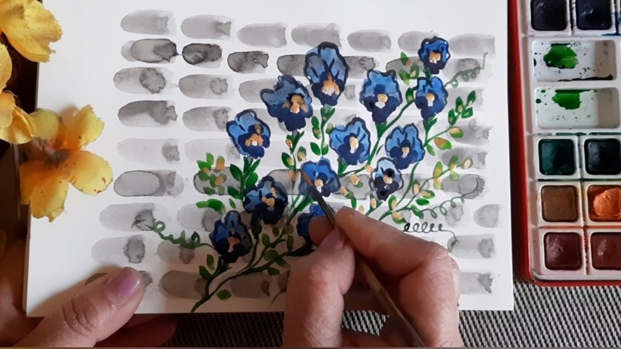 Abstract Flower Painting | Aesthetic Flower Painting Watercolor | Climber Plant Painting