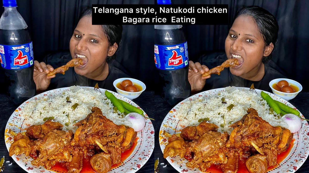Telangana Style, Natukodi Chicken Bagara Rice  Eating Challenge | Video 162